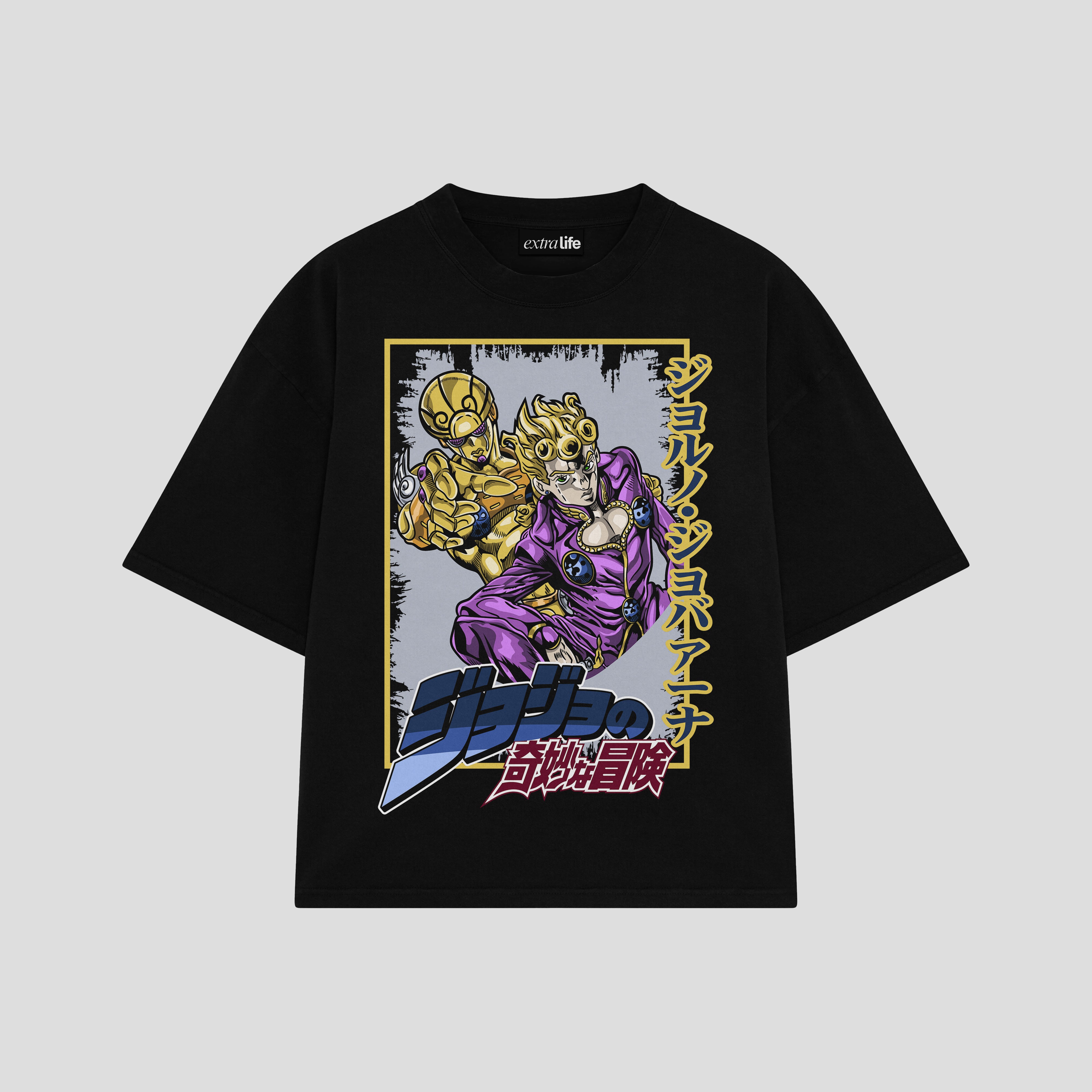 Playera streetwear premium de anime y gaming ExtraLife MX, corte boxy oversized drop shoulder heavyweight en color Deep Black y Off-White, moda urbana mexicana de culto.