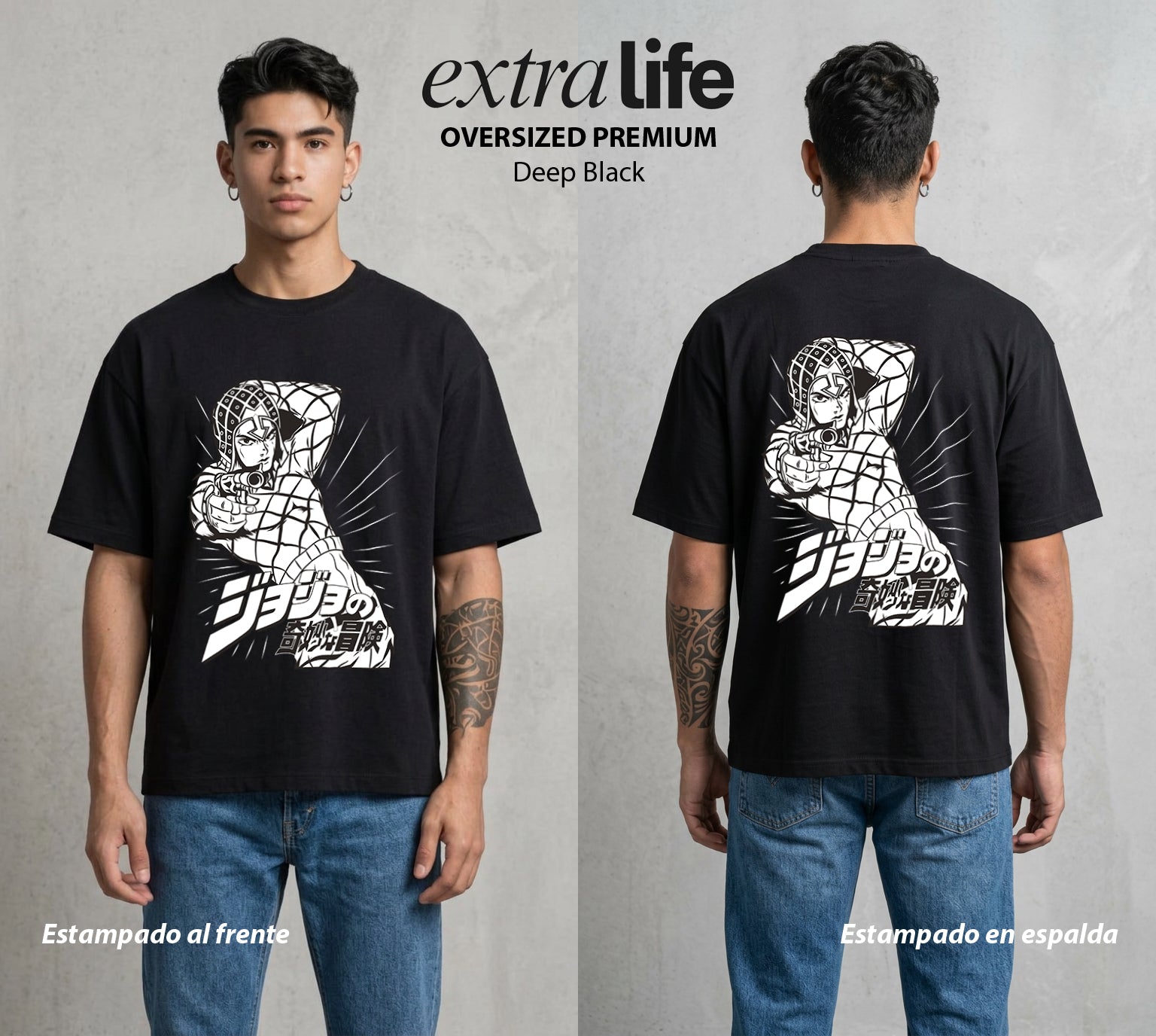 La Extrana Aventura | Pistola y Suerte #01754 - Playera Oversized Premium | Deep Black - Foto en modelo