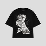 Playera streetwear premium de anime y gaming ExtraLife MX, corte boxy oversized drop shoulder heavyweight en color Deep Black y Off-White, moda urbana mexicana de culto.