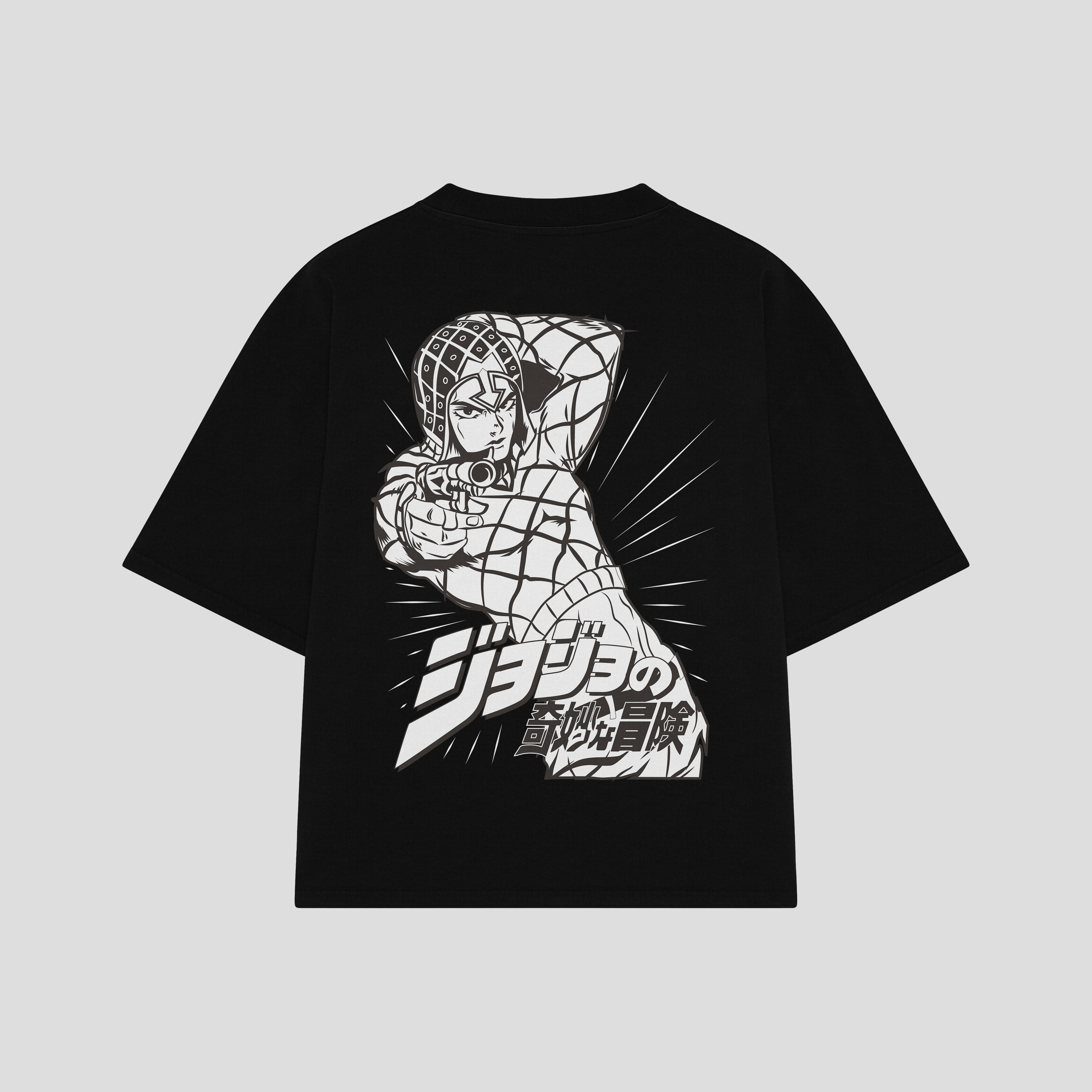 Playera streetwear premium de anime y gaming ExtraLife MX, corte boxy oversized drop shoulder heavyweight en color Deep Black y Off-White, moda urbana mexicana de culto.