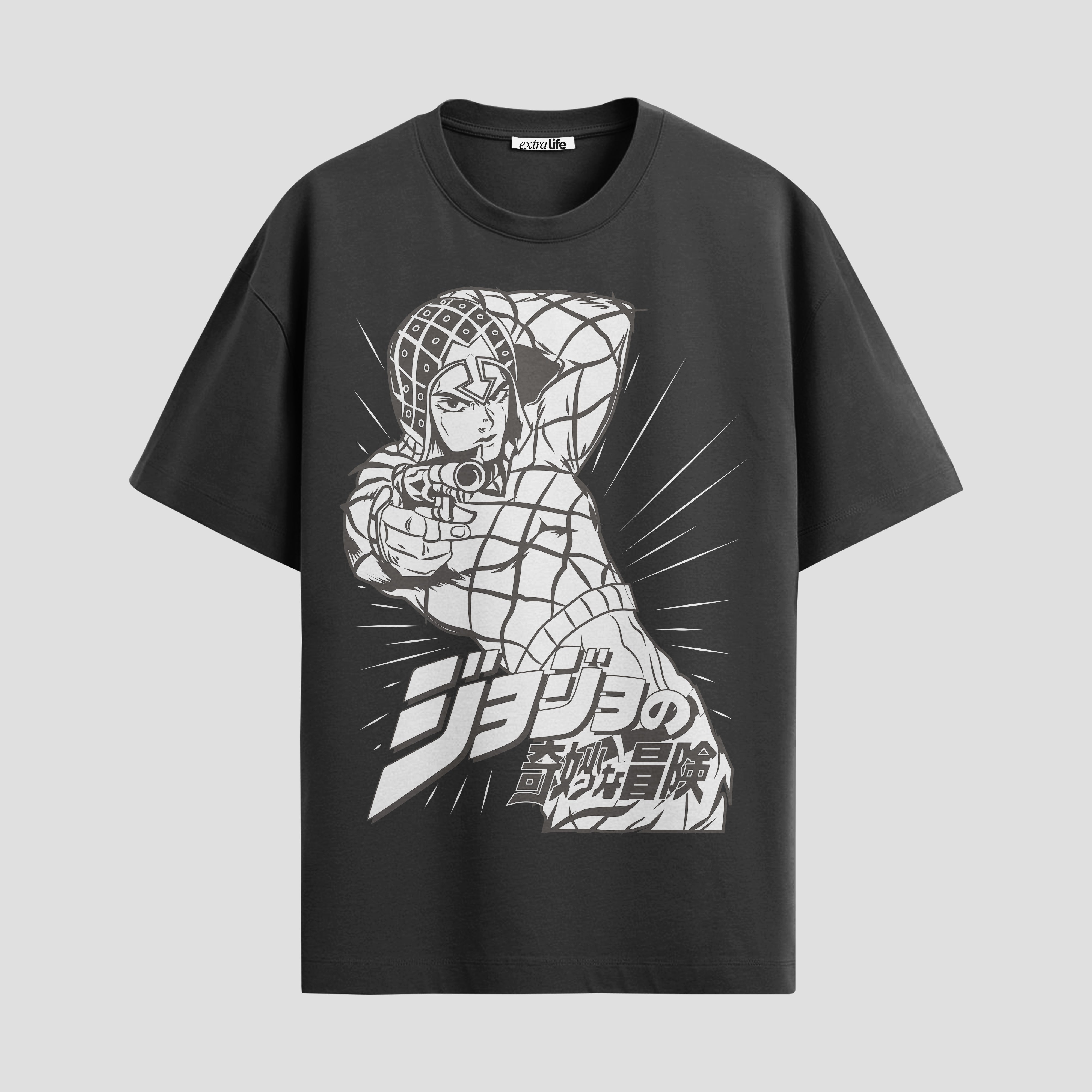 Playera urbana de anime y gaming ExtraLife MX, corte Standard Fit unisex ligero y transpirable en color Deep Black y Pure White, ropa de uso diario para gym y casual.