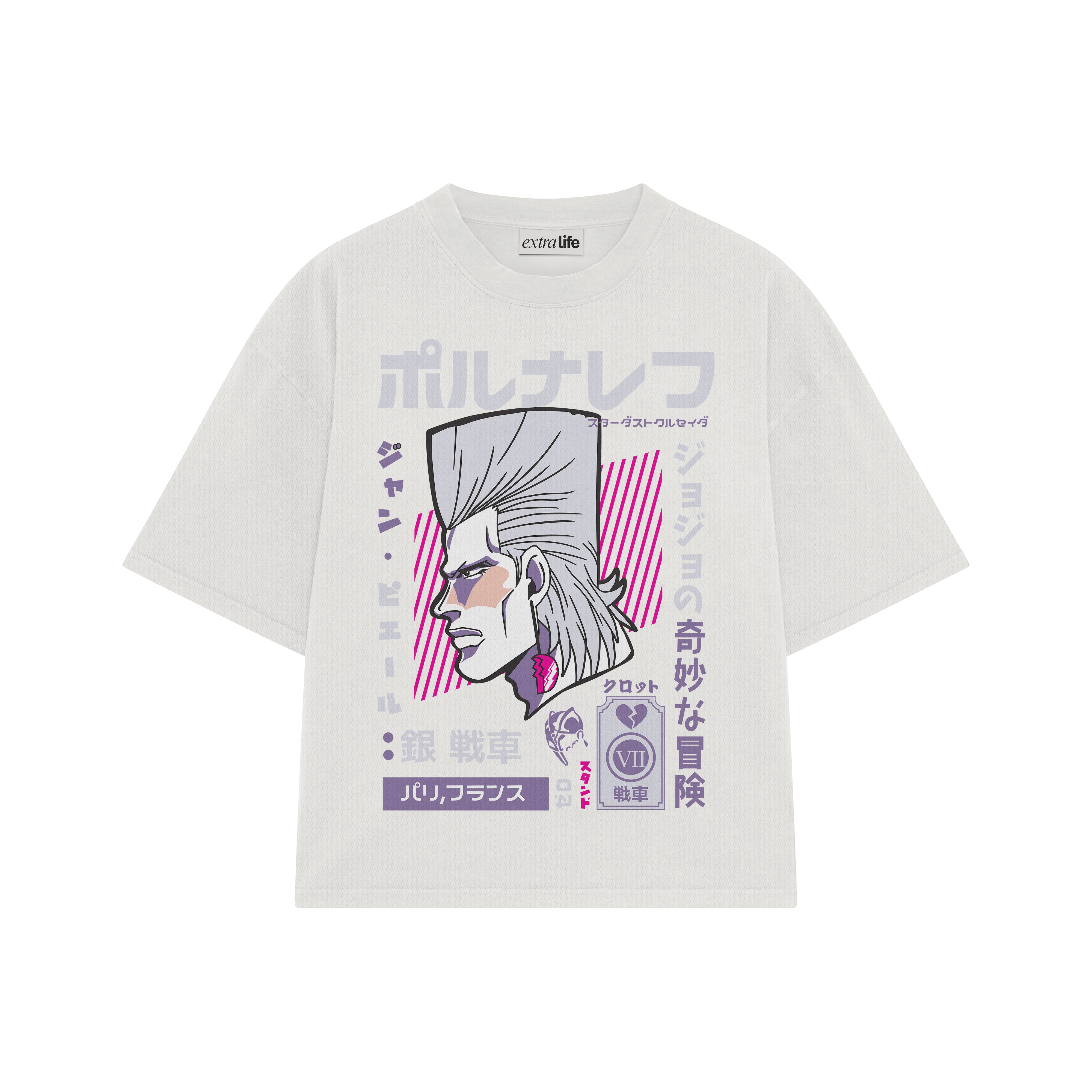 Playera streetwear premium de anime y gaming ExtraLife MX, corte boxy oversized drop shoulder heavyweight en color Deep Black y Off-White, moda urbana mexicana de culto.