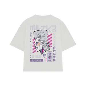 Playera streetwear premium de anime y gaming ExtraLife MX, corte boxy oversized drop shoulder heavyweight en color Deep Black y Off-White, moda urbana mexicana de culto.