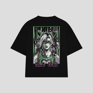 Playera streetwear premium de anime y gaming ExtraLife MX, corte boxy oversized drop shoulder heavyweight en color Deep Black y Off-White, moda urbana mexicana de culto.