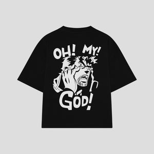 Playera streetwear premium de anime y gaming ExtraLife MX, corte boxy oversized drop shoulder heavyweight en color Deep Black y Off-White, moda urbana mexicana de culto.