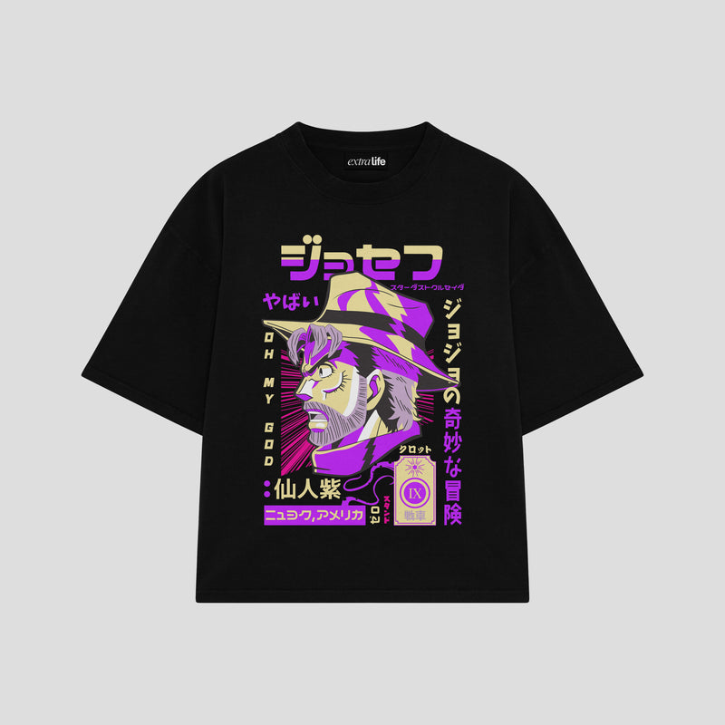 Playera streetwear premium de anime y gaming ExtraLife MX, corte boxy oversized drop shoulder heavyweight en color Deep Black y Off-White, moda urbana mexicana de culto.