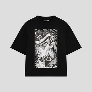 Playera streetwear premium de anime y gaming ExtraLife MX, corte boxy oversized drop shoulder heavyweight en color Deep Black y Off-White, moda urbana mexicana de culto.