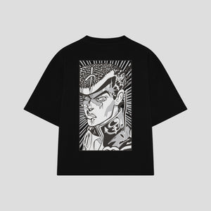 Playera streetwear premium de anime y gaming ExtraLife MX, corte boxy oversized drop shoulder heavyweight en color Deep Black y Off-White, moda urbana mexicana de culto.