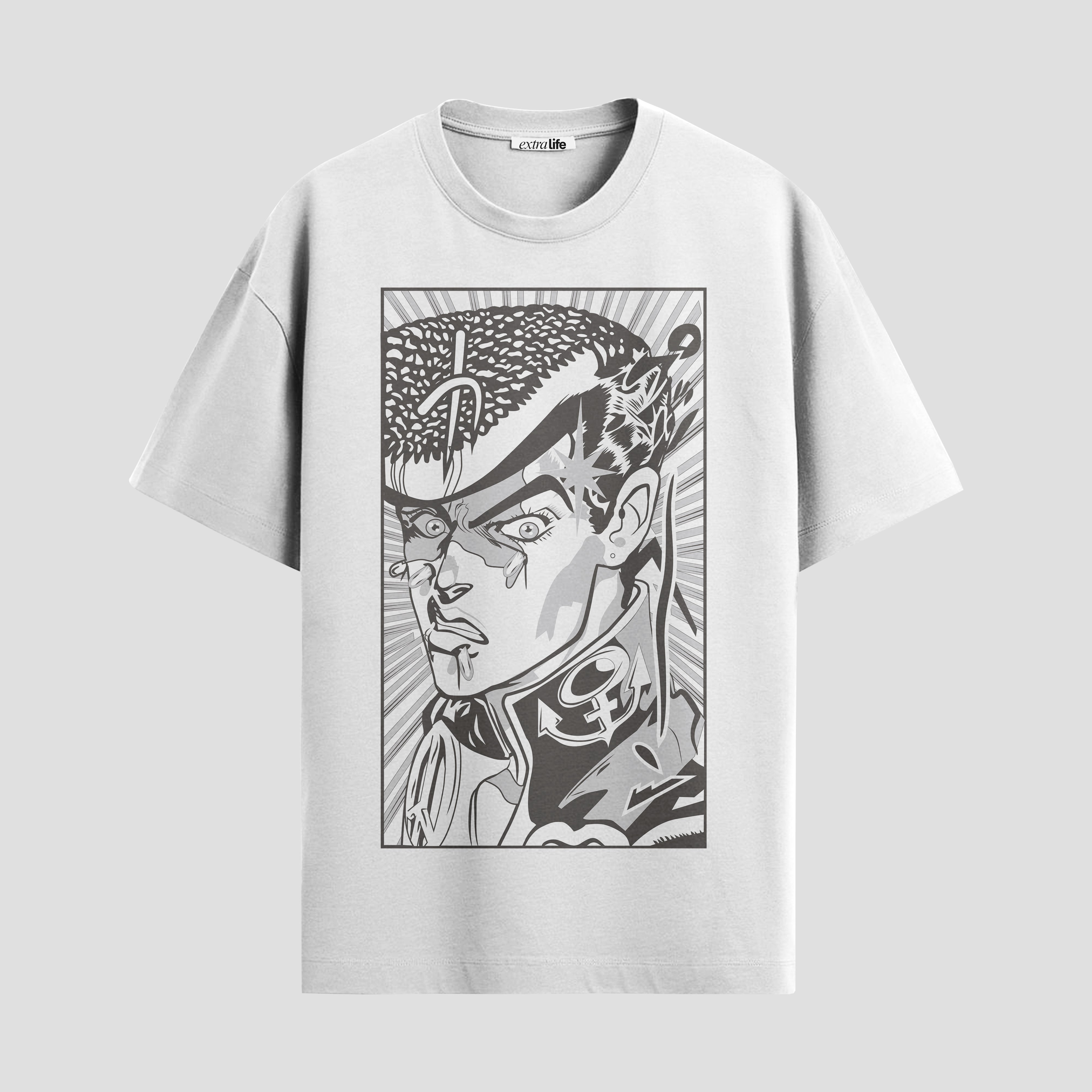 Playera urbana de anime y gaming ExtraLife MX, corte Standard Fit unisex ligero y transpirable en color Deep Black y Pure White, ropa de uso diario para gym y casual.