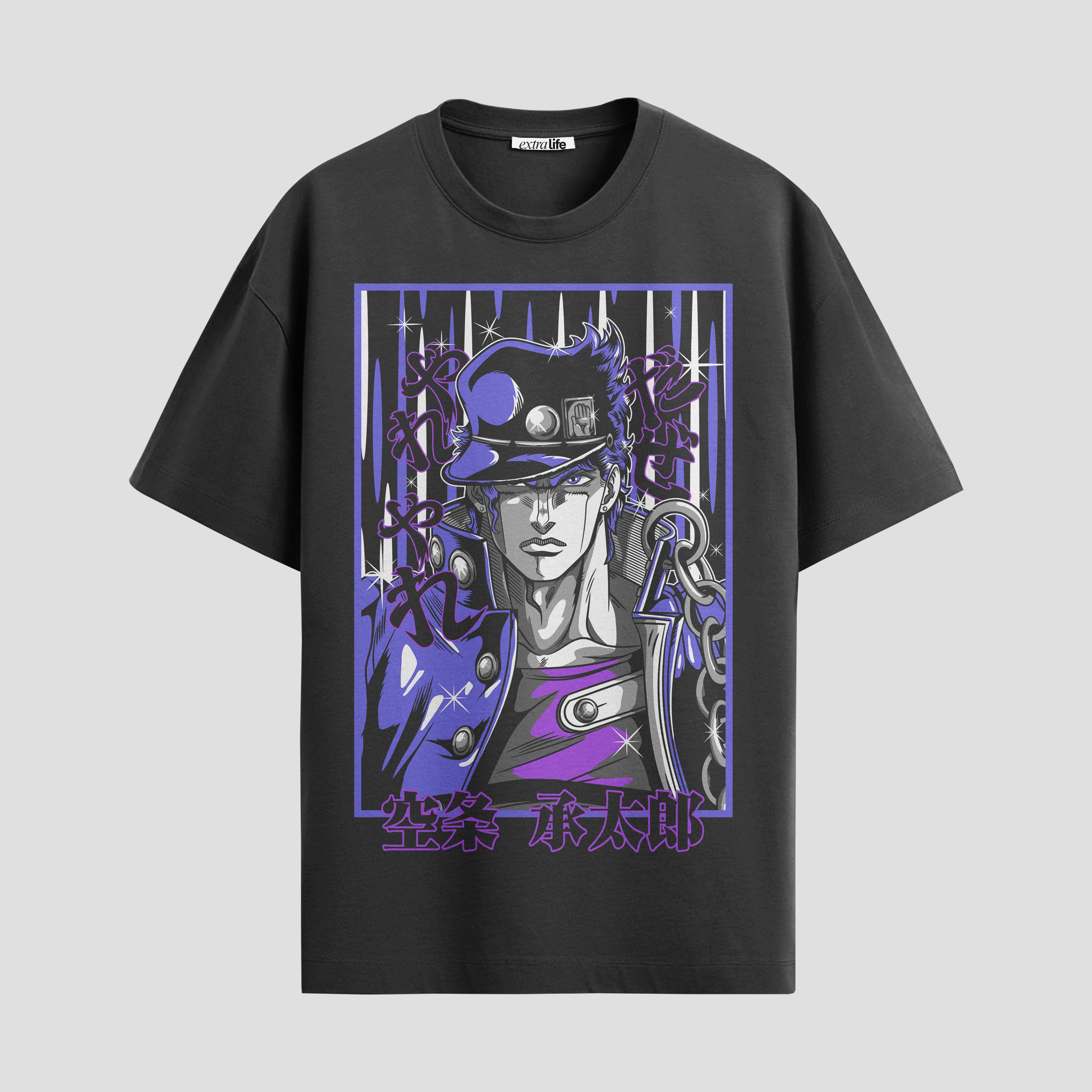 Playera urbana de anime y gaming ExtraLife MX, corte Standard Fit unisex ligero y transpirable en color Deep Black y Pure White, ropa de uso diario para gym y casual.