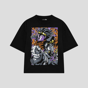 Playera streetwear premium de anime y gaming ExtraLife MX, corte boxy oversized drop shoulder heavyweight en color Deep Black y Off-White, moda urbana mexicana de culto.