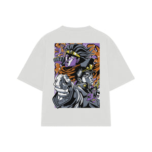 Playera streetwear premium de anime y gaming ExtraLife MX, corte boxy oversized drop shoulder heavyweight en color Deep Black y Off-White, moda urbana mexicana de culto.