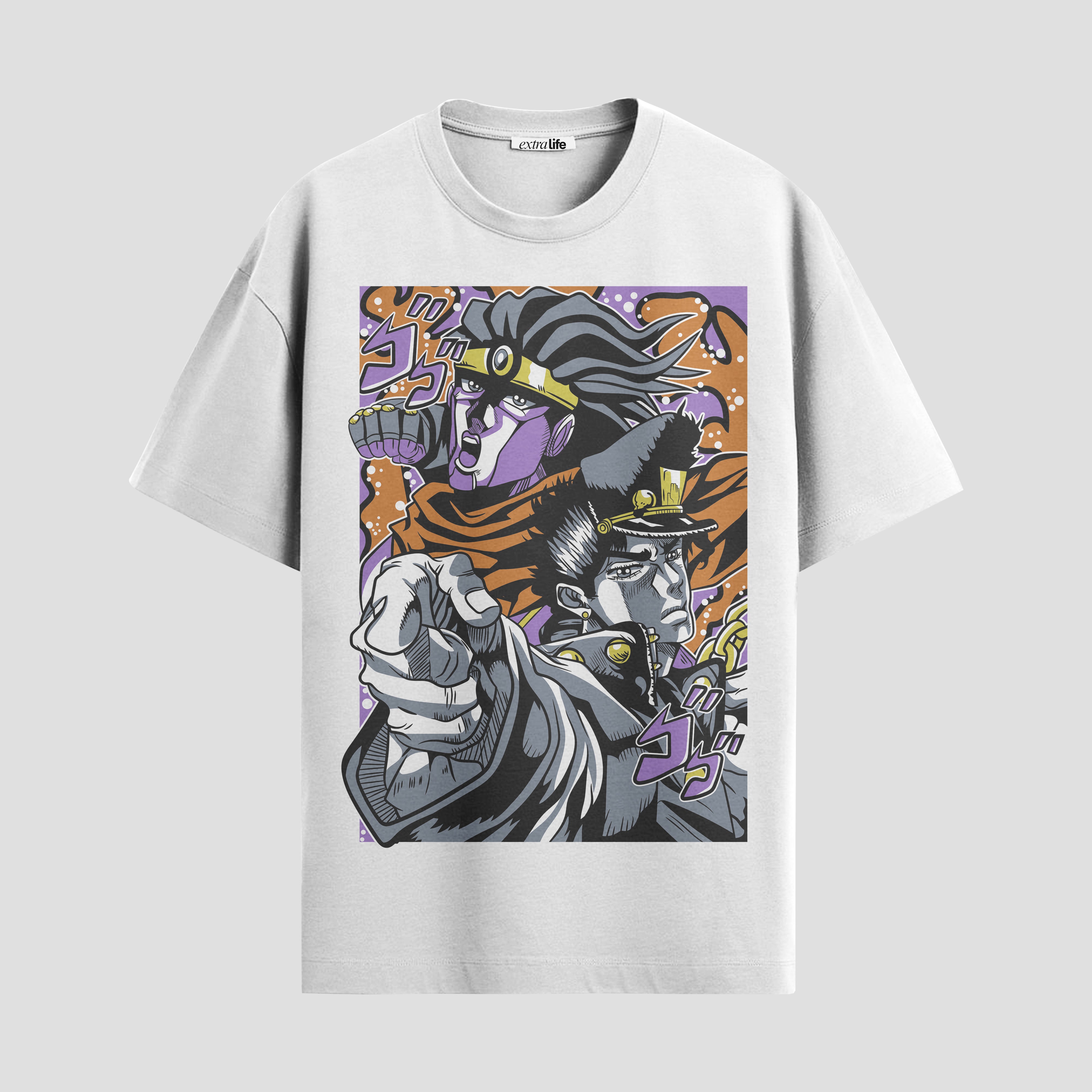 Playera urbana de anime y gaming ExtraLife MX, corte Standard Fit unisex ligero y transpirable en color Deep Black y Pure White, ropa de uso diario para gym y casual.