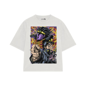 Playera streetwear premium de anime y gaming ExtraLife MX, corte boxy oversized drop shoulder heavyweight en color Deep Black y Off-White, moda urbana mexicana de culto.