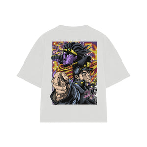 Playera streetwear premium de anime y gaming ExtraLife MX, corte boxy oversized drop shoulder heavyweight en color Deep Black y Off-White, moda urbana mexicana de culto.