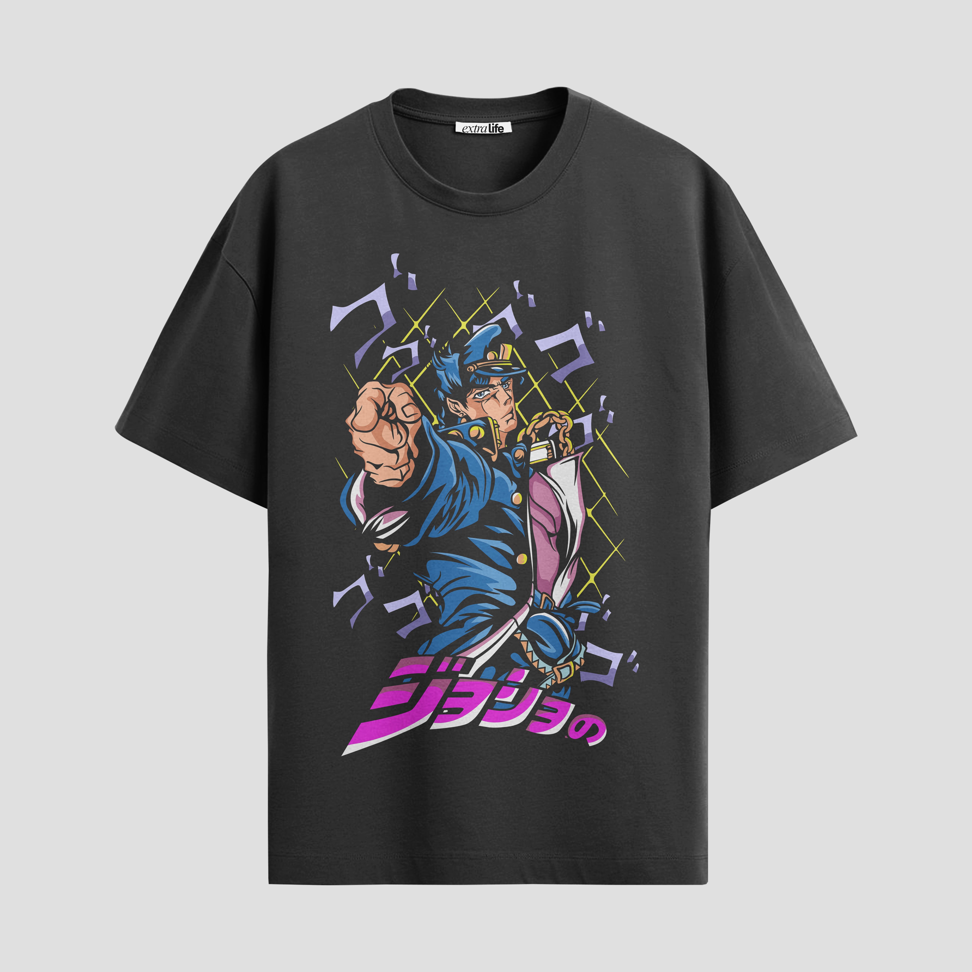 Playera urbana de anime y gaming ExtraLife MX, corte Standard Fit unisex ligero y transpirable en color Deep Black y Pure White, ropa de uso diario para gym y casual.