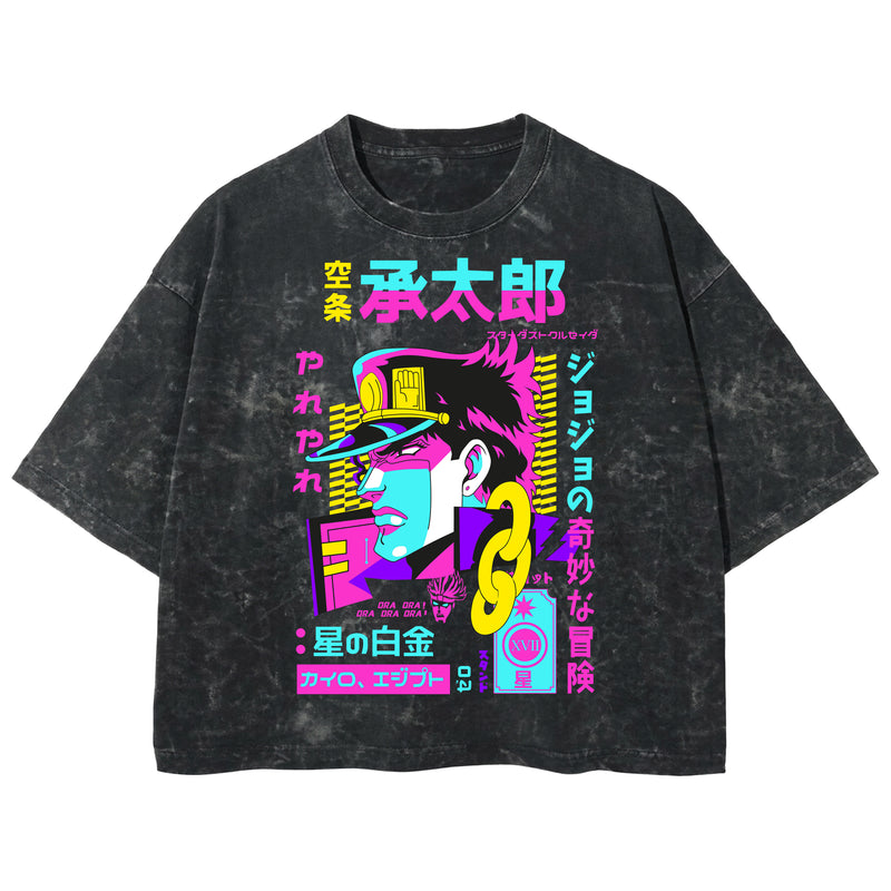 Playera streetwear premium de anime y gaming ExtraLife MX, corte boxy deluxe mineral wash heavyweight en color Acid Wash, moda urbana mexicana de culto.