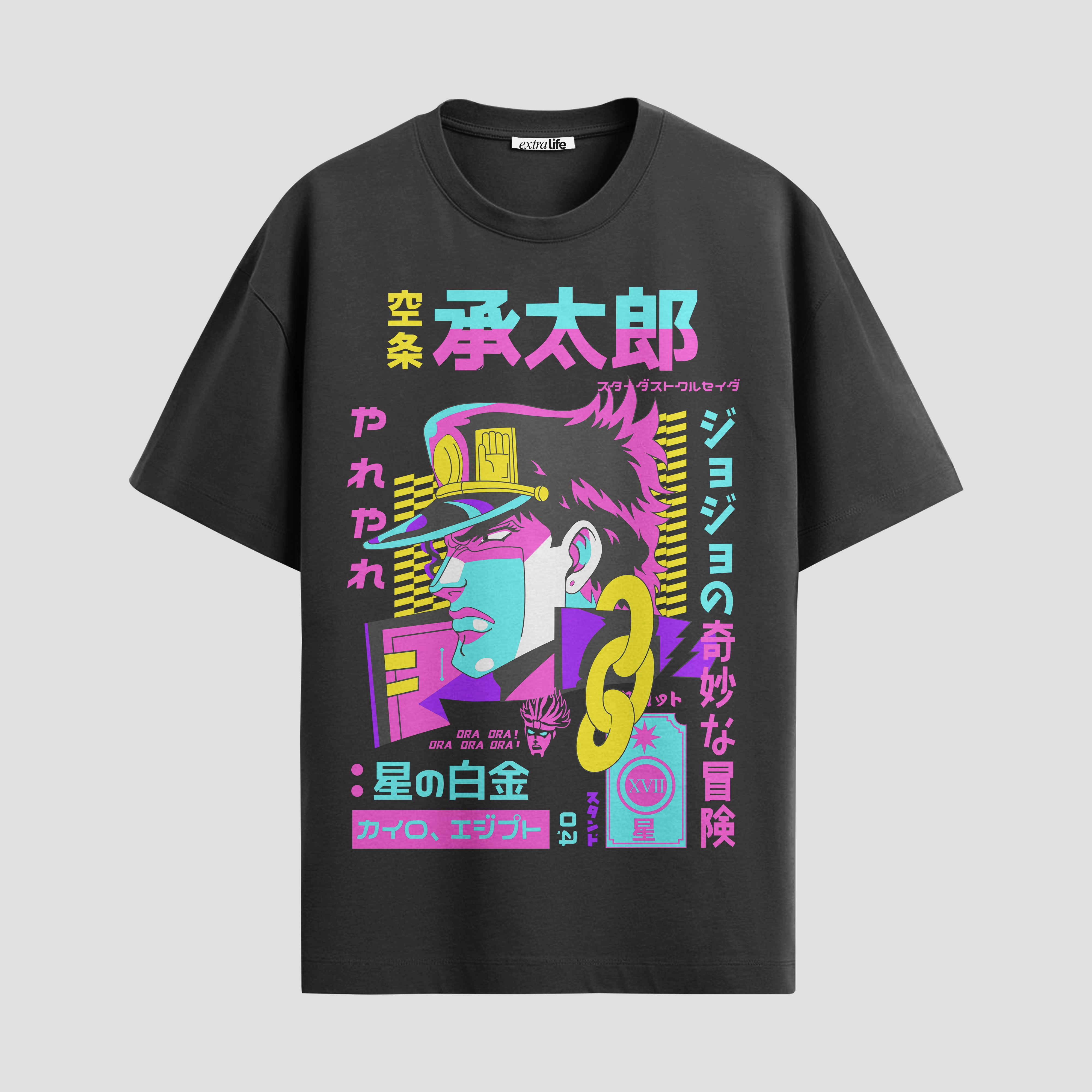 Playera urbana de anime y gaming ExtraLife MX, corte Standard Fit unisex ligero y transpirable en color Deep Black y Pure White, ropa de uso diario para gym y casual.