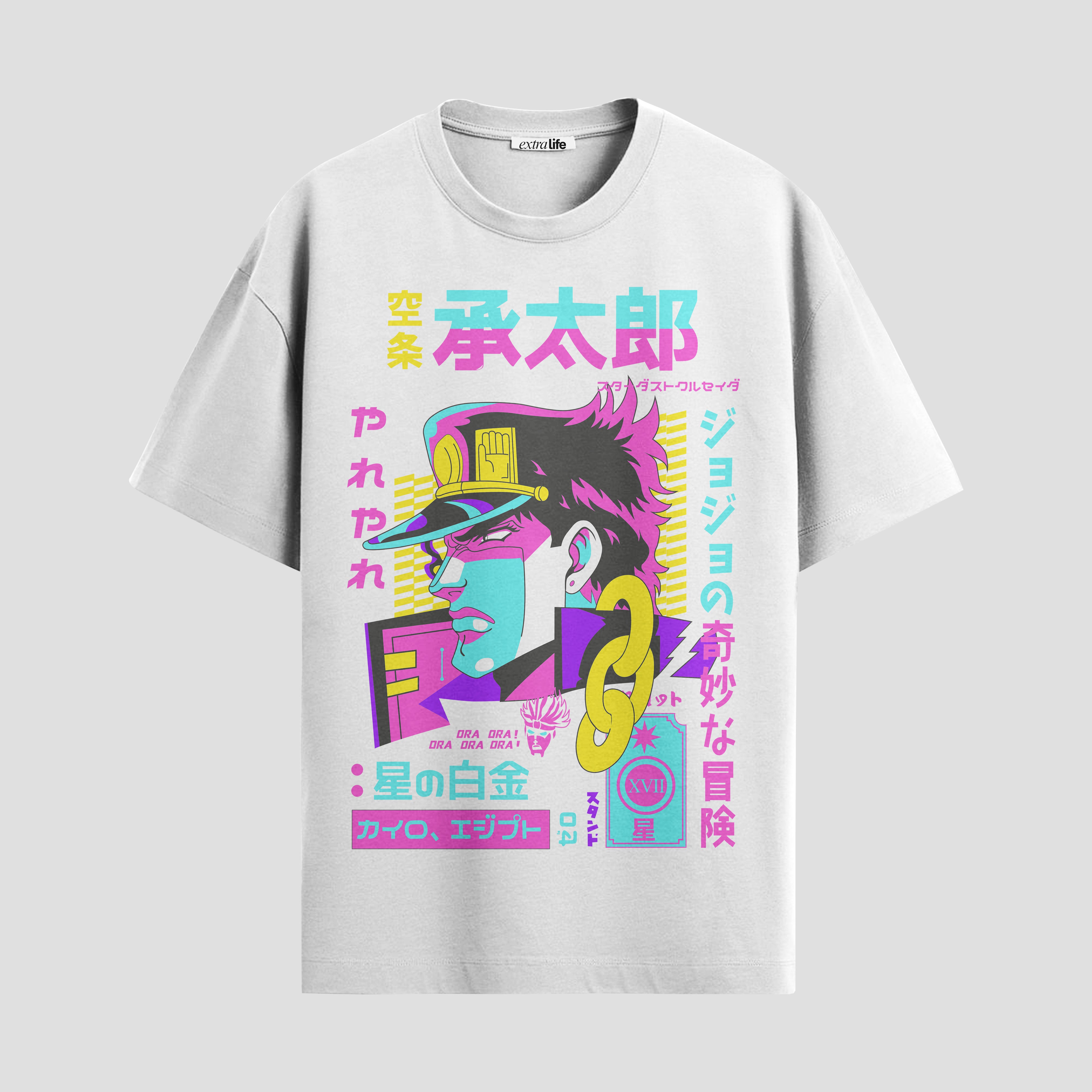 Playera urbana de anime y gaming ExtraLife MX, corte Standard Fit unisex ligero y transpirable en color Deep Black y Pure White, ropa de uso diario para gym y casual.