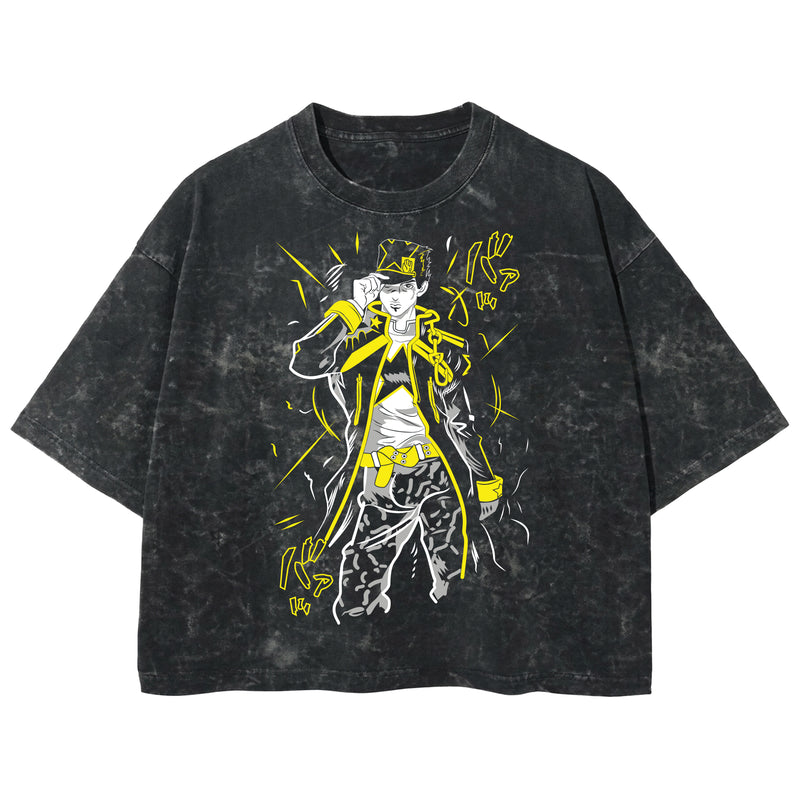 Playera streetwear premium de anime y gaming ExtraLife MX, corte boxy deluxe mineral wash heavyweight en color Acid Wash, moda urbana mexicana de culto.