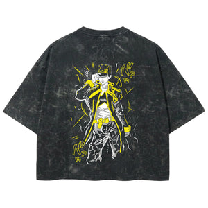 Playera streetwear premium de anime y gaming ExtraLife MX, corte boxy deluxe mineral wash heavyweight en color Acid Wash, moda urbana mexicana de culto.
