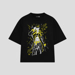 Playera streetwear premium de anime y gaming ExtraLife MX, corte boxy oversized drop shoulder heavyweight en color Deep Black y Off-White, moda urbana mexicana de culto.