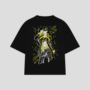 Playera streetwear premium de anime y gaming ExtraLife MX, corte boxy oversized drop shoulder heavyweight en color Deep Black y Off-White, moda urbana mexicana de culto.