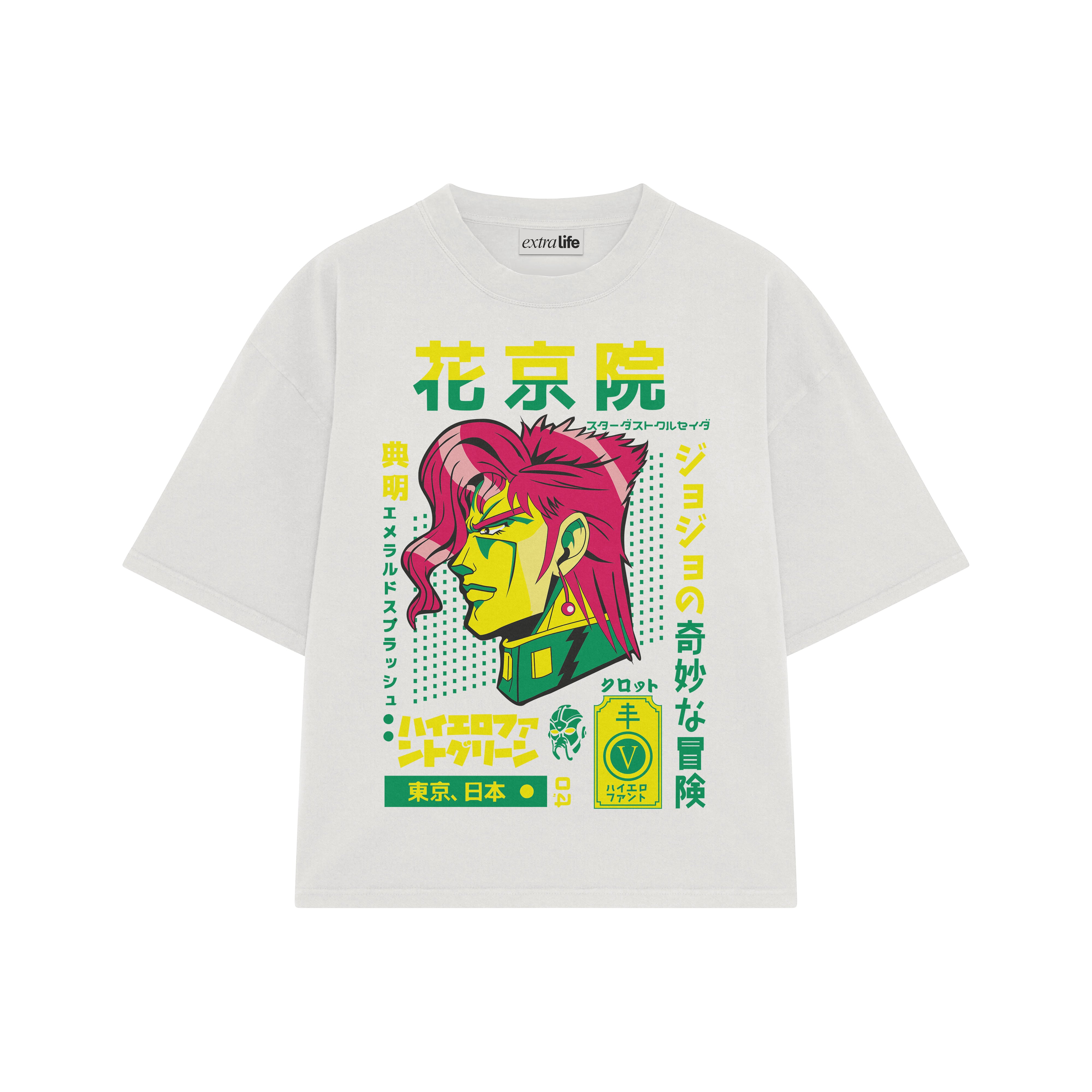 Playera streetwear premium de anime y gaming ExtraLife MX, corte boxy oversized drop shoulder heavyweight en color Deep Black y Off-White, moda urbana mexicana de culto.