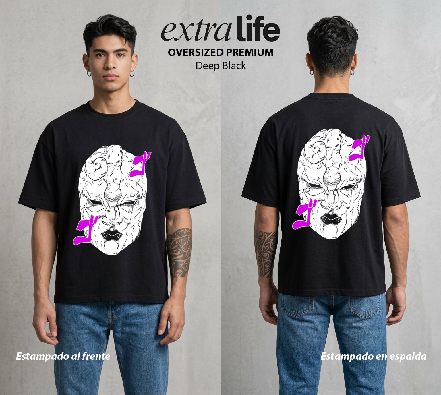 La Extrana Aventura | La Mascara de la Piedra con Mascara #01779 - Playera Oversized Premium | Deep Black - Foto en modelo