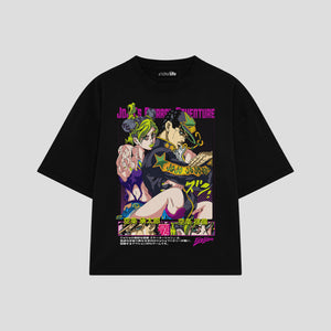 Playera streetwear premium de anime y gaming ExtraLife MX, corte boxy oversized drop shoulder heavyweight en color Deep Black y Off-White, moda urbana mexicana de culto.