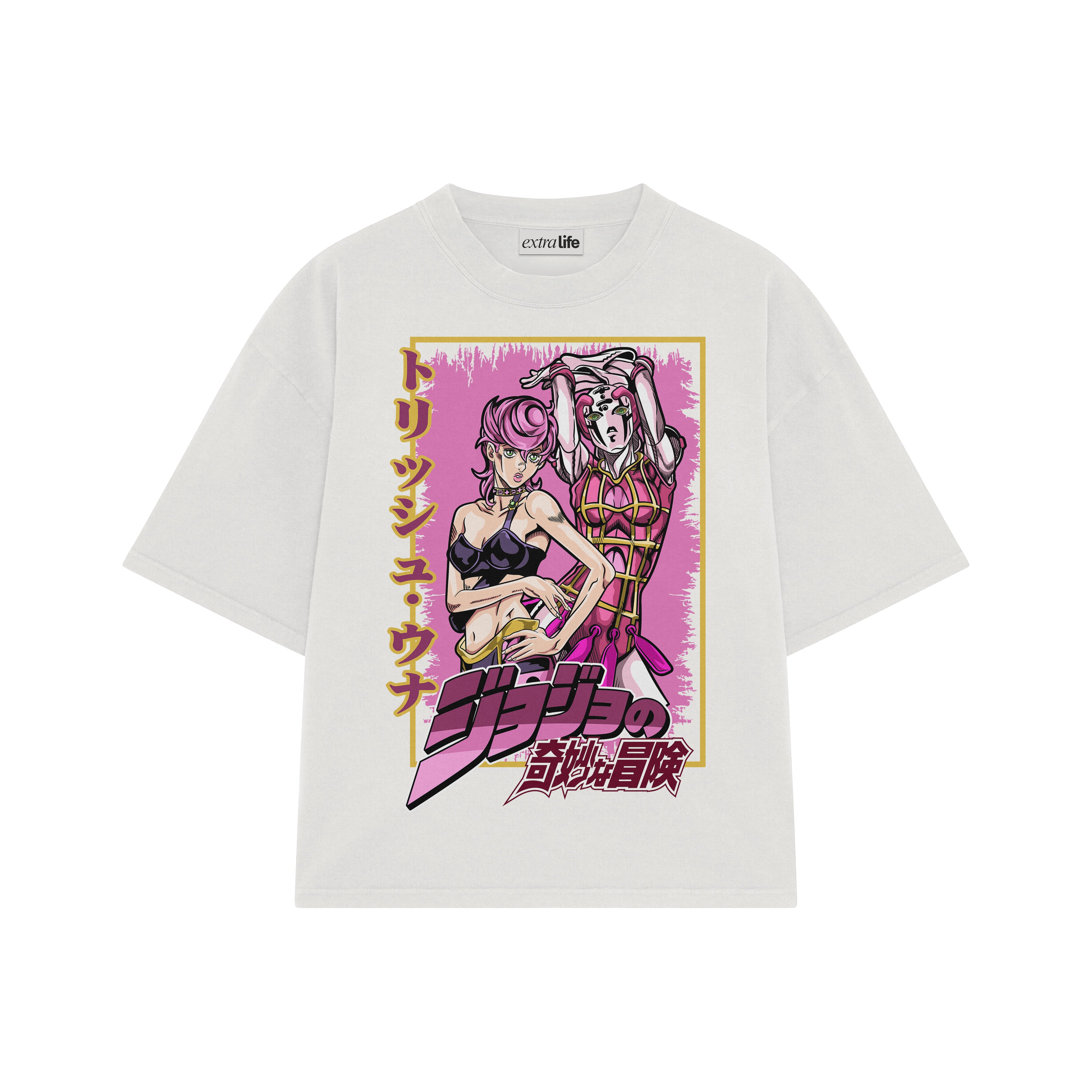 Playera streetwear premium de anime y gaming ExtraLife MX, corte boxy oversized drop shoulder heavyweight en color Deep Black y Off-White, moda urbana mexicana de culto.
