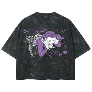 Playera streetwear premium de anime y gaming ExtraLife MX, corte boxy deluxe mineral wash heavyweight en color Acid Wash, moda urbana mexicana de culto.