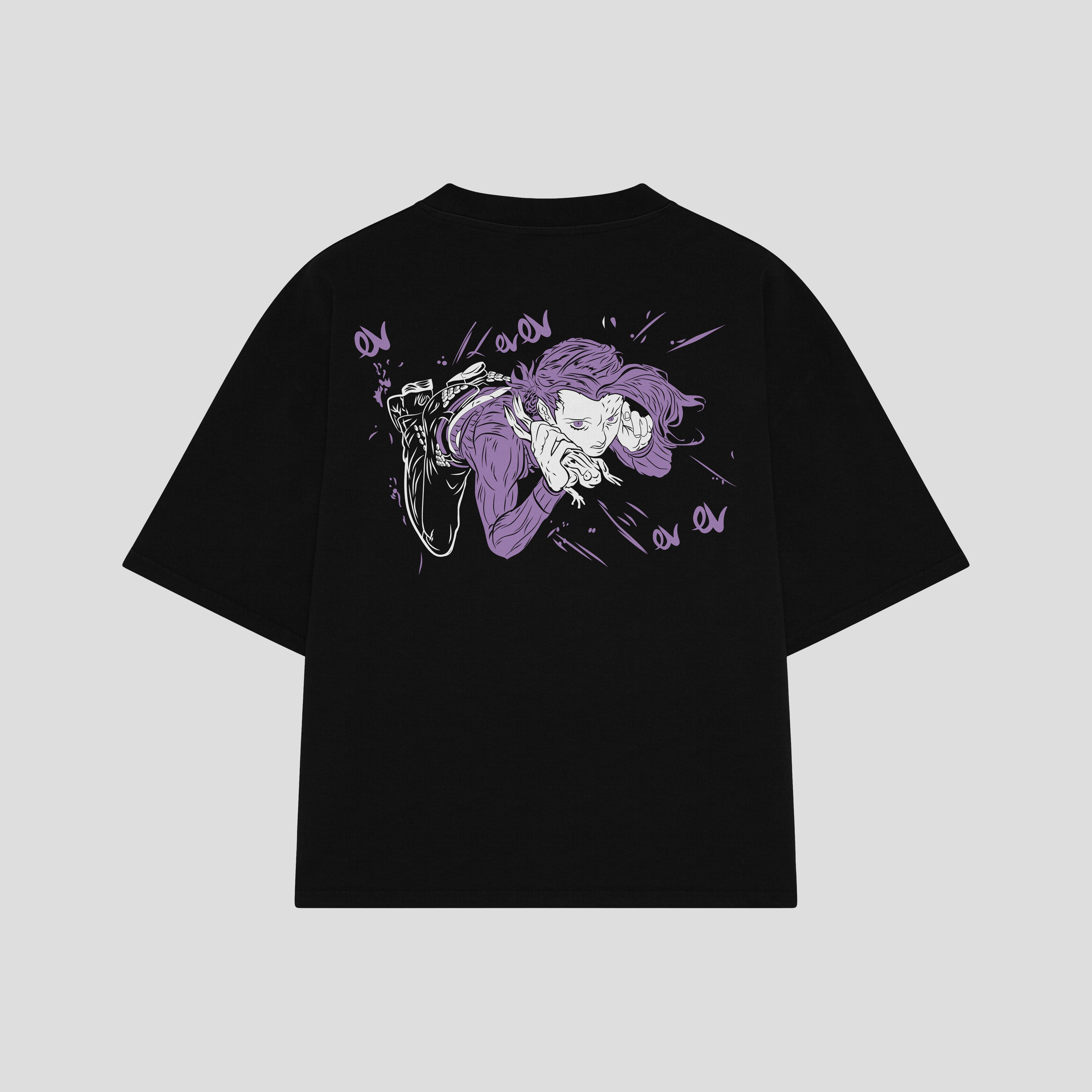 Playera streetwear premium de anime y gaming ExtraLife MX, corte boxy oversized drop shoulder heavyweight en color Deep Black y Off-White, moda urbana mexicana de culto.
