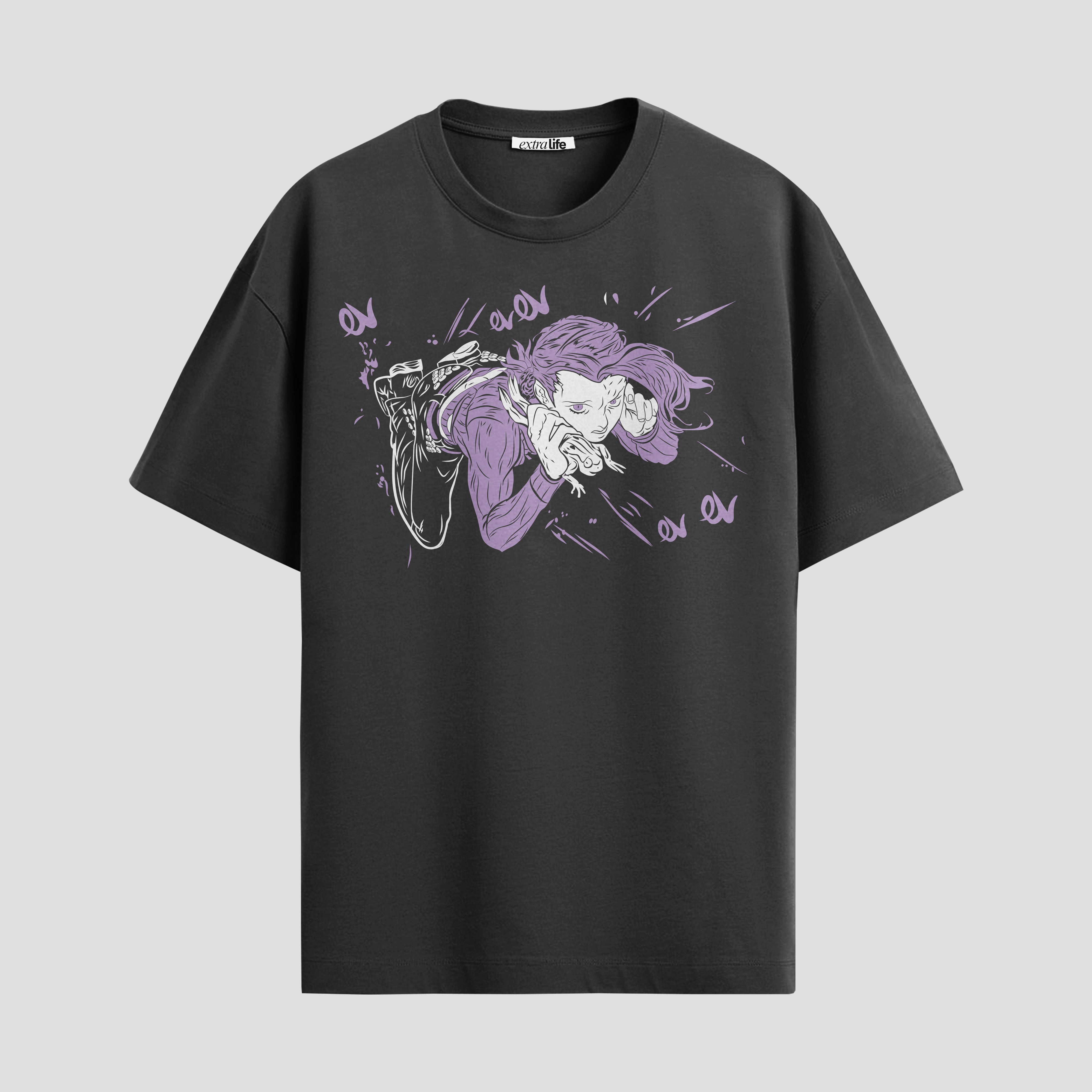 Playera urbana de anime y gaming ExtraLife MX, corte Standard Fit unisex ligero y transpirable en color Deep Black y Pure White, ropa de uso diario para gym y casual.