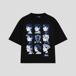 Playera streetwear premium de anime y gaming ExtraLife MX, corte boxy oversized drop shoulder heavyweight en color Deep Black y Off-White, moda urbana mexicana de culto.