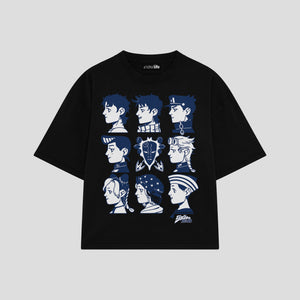 Playera streetwear premium de anime y gaming ExtraLife MX, corte boxy oversized drop shoulder heavyweight en color Deep Black y Off-White, moda urbana mexicana de culto.
