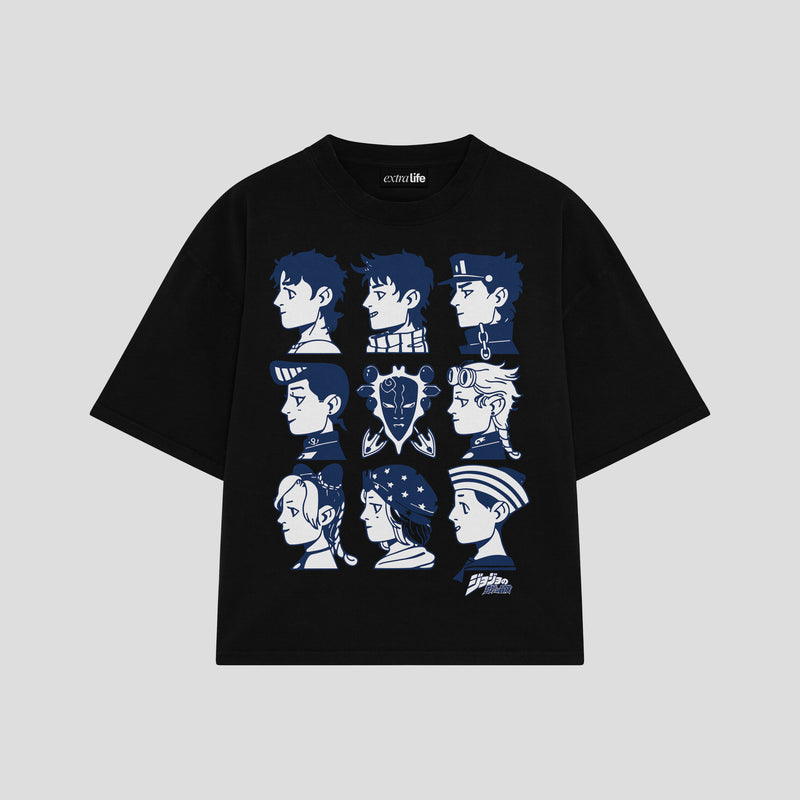 Playera streetwear premium de anime y gaming ExtraLife MX, corte boxy oversized drop shoulder heavyweight en color Deep Black y Off-White, moda urbana mexicana de culto.