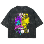 Playera streetwear premium de anime y gaming ExtraLife MX, corte boxy deluxe mineral wash heavyweight en color Acid Wash, moda urbana mexicana de culto.