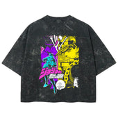 Playera streetwear premium de anime y gaming ExtraLife MX, corte boxy deluxe mineral wash heavyweight en color Acid Wash, moda urbana mexicana de culto.