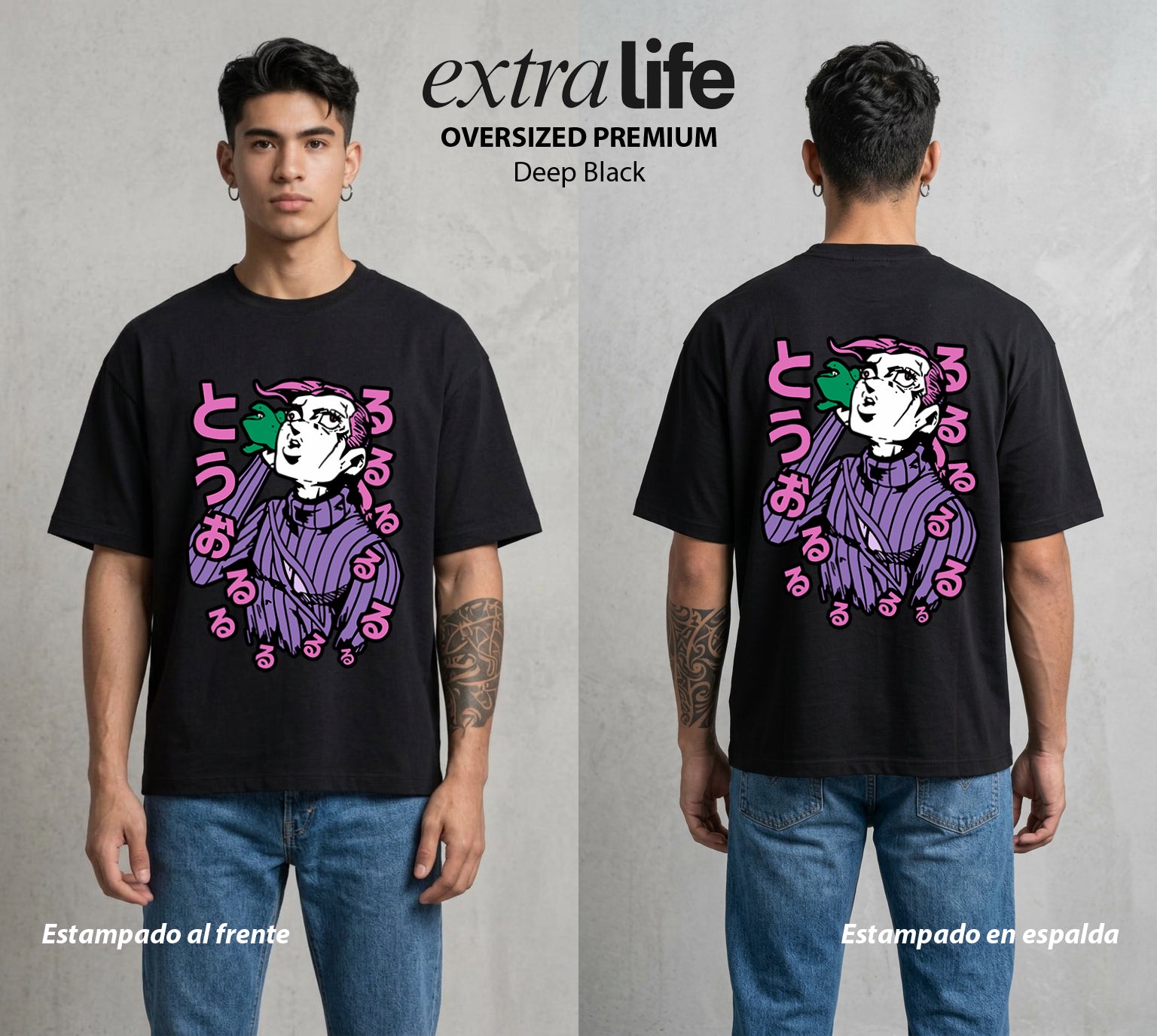La Extrana Aventura | Dos en Uno #01794 - Playera Oversized Premium | Deep Black - Foto en modelo