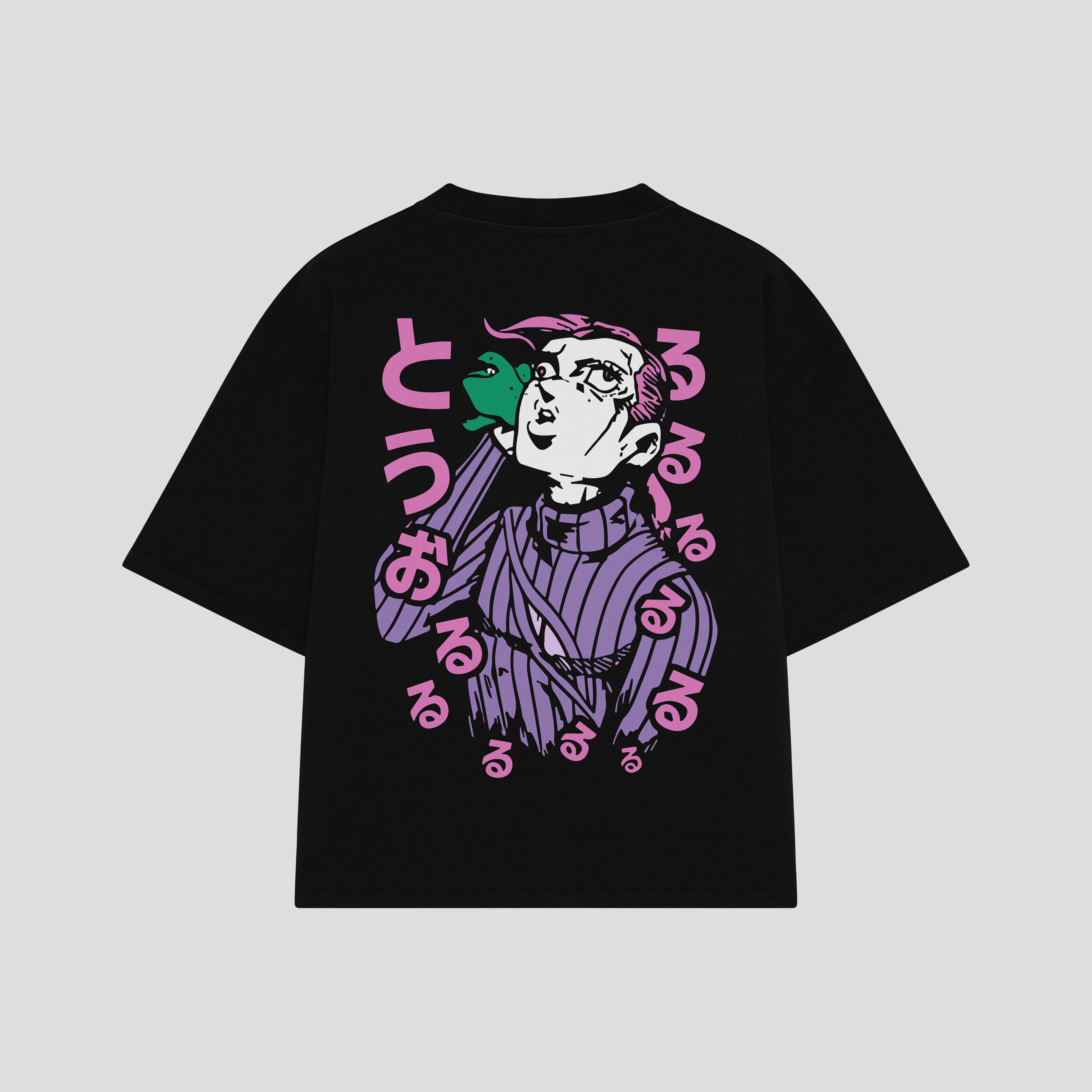 Playera streetwear premium de anime y gaming ExtraLife MX, corte boxy oversized drop shoulder heavyweight en color Deep Black y Off-White, moda urbana mexicana de culto.