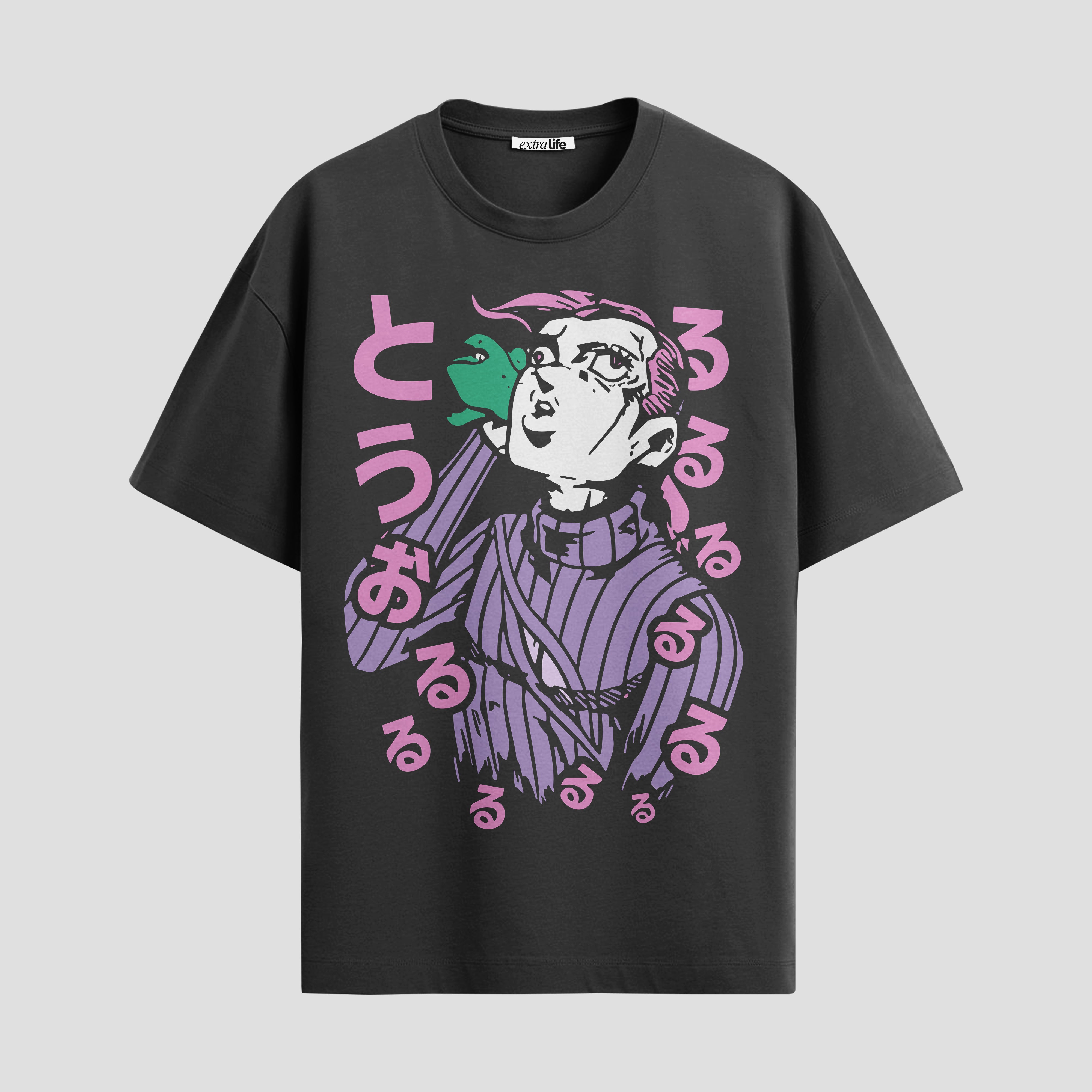 Playera urbana de anime y gaming ExtraLife MX, corte Standard Fit unisex ligero y transpirable en color Deep Black y Pure White, ropa de uso diario para gym y casual.