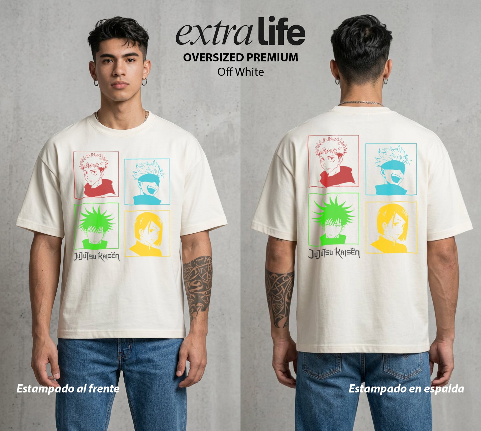 El Arte de las Maldiciones | Los del Arte Maldito #01797 - Playera Oversized Premium | Off White - Foto en modelo