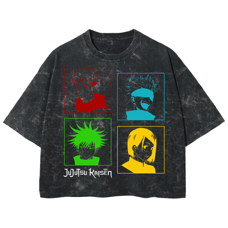Playera streetwear premium de anime y gaming ExtraLife MX, corte boxy deluxe mineral wash heavyweight en color Acid Wash, moda urbana mexicana de culto.