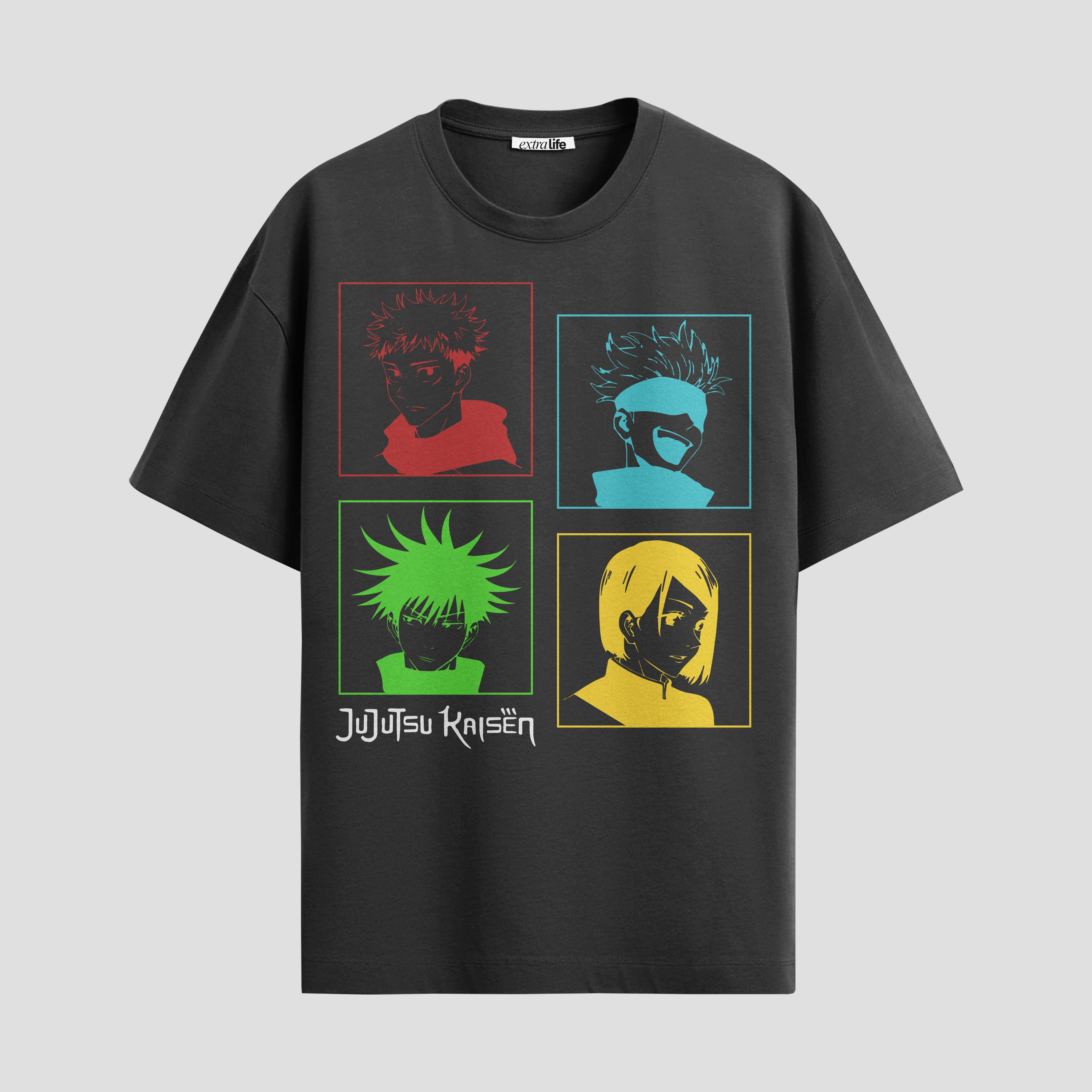 Playera urbana de anime y gaming ExtraLife MX, corte Standard Fit unisex ligero y transpirable en color Deep Black y Pure White, ropa de uso diario para gym y casual.