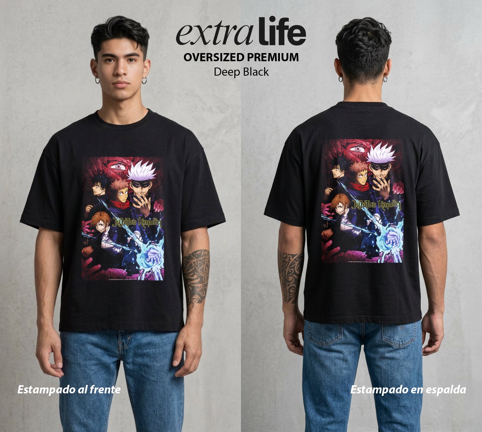 El Arte de las Maldiciones | Los Brujos del Bien #01799 - Playera Oversized Premium | Deep Black - Foto en modelo