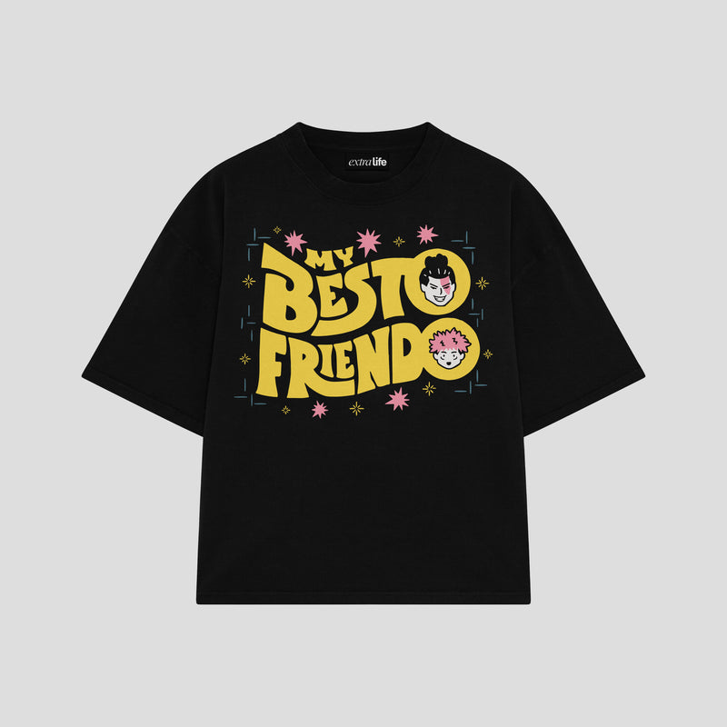 Playera streetwear premium de anime y gaming ExtraLife MX, corte boxy oversized drop shoulder heavyweight en color Deep Black y Off-White, moda urbana mexicana de culto.