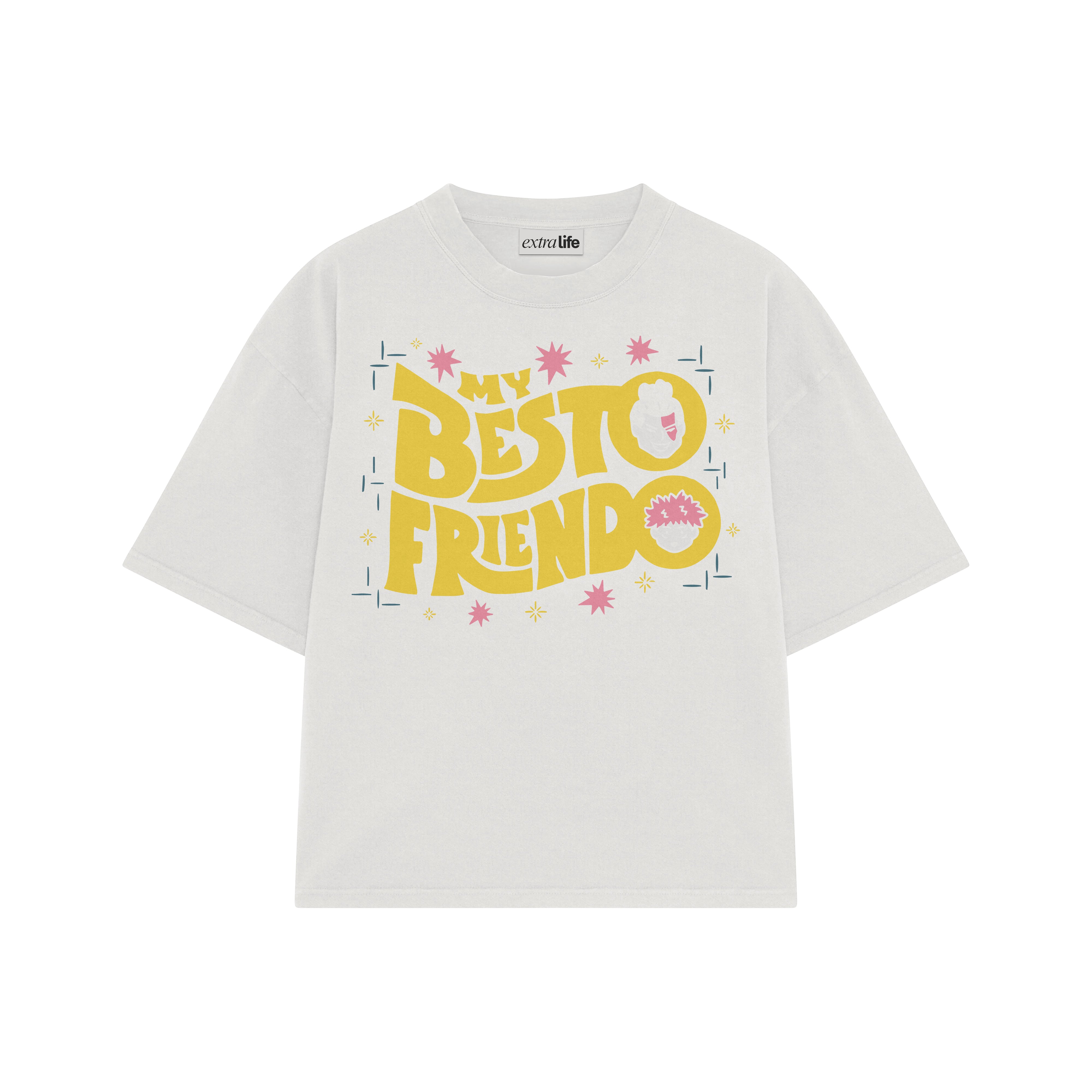 Playera streetwear premium de anime y gaming ExtraLife MX, corte boxy oversized drop shoulder heavyweight en color Deep Black y Off-White, moda urbana mexicana de culto.