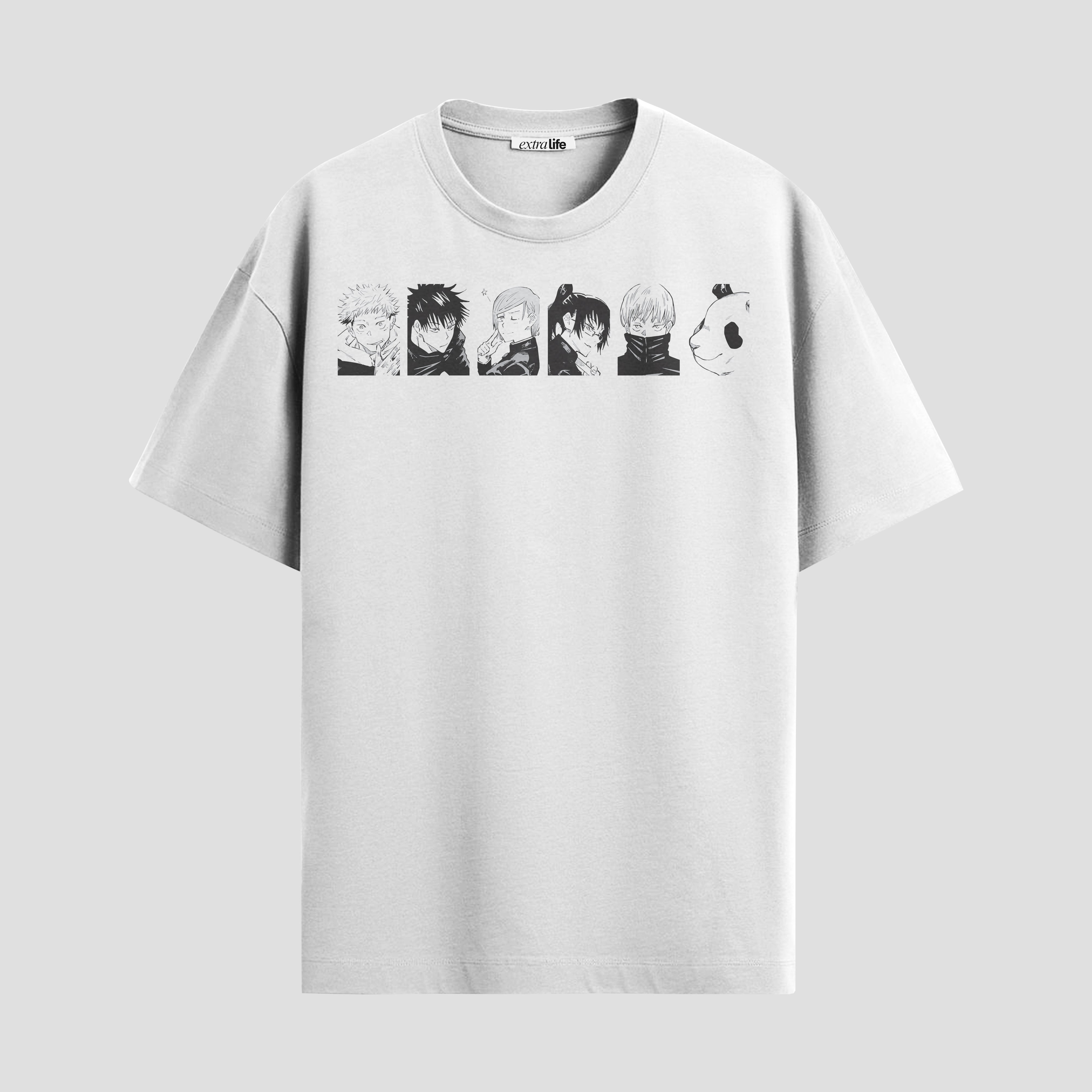 Playera urbana de anime y gaming ExtraLife MX, corte Standard Fit unisex ligero y transpirable en color Deep Black y Pure White, ropa de uso diario para gym y casual.