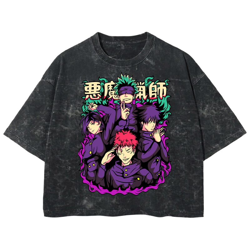 Playera streetwear premium de anime y gaming ExtraLife MX, corte boxy deluxe mineral wash heavyweight en color Acid Wash, moda urbana mexicana de culto.